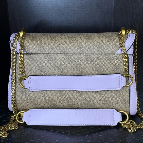 GUESS Katey Flap Shoulder Bag Lilac Rare Quilted Purse Crossbody Lavender Cream - Picture 9 of 15